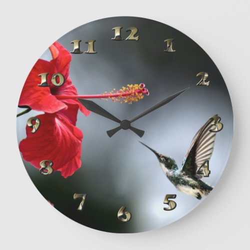 Humming Bird and Red Flower Large Clock