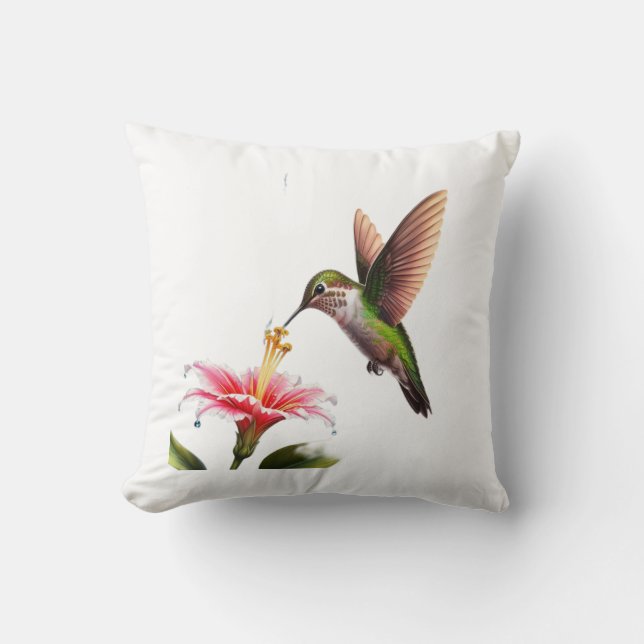 Humming Bird at Lunch Throw Pillow (Front)
