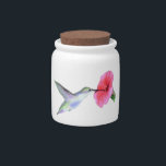 Humming Bird Candy Jars 10oz<br><div class="desc">Flying Humming Bird feeding from red flower</div>