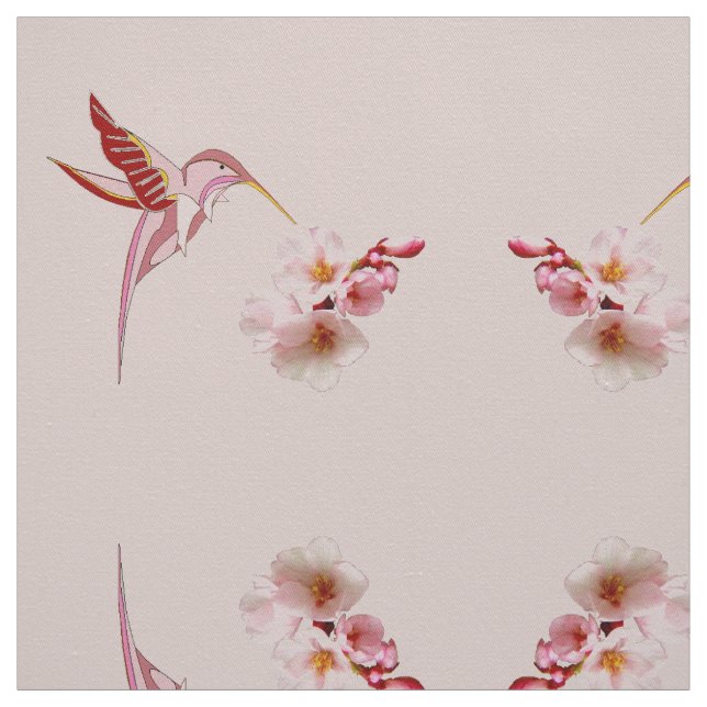 Humming Bird & Cherry Blossom Fabric (Swatch)