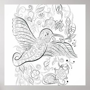 Humming bird design: Coloring poster