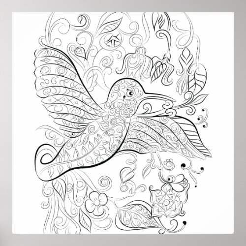 Humming bird design Coloring poster