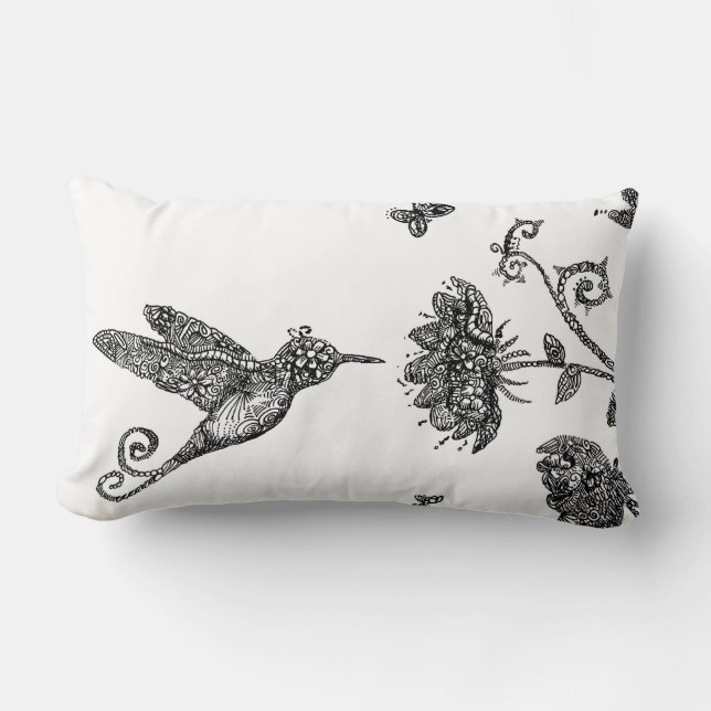 Humming Bird Doodle Art Lumbar Pillow (Front)