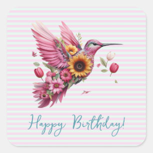 Humming bird flying Happy Birthday Square Sticker
