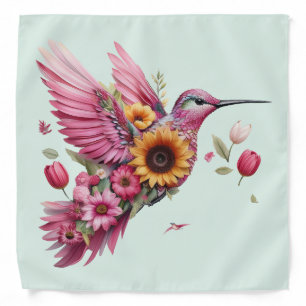 Humming bird flying with flowers bandana