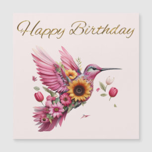 Humming bird flying with flowers Happy Birthday