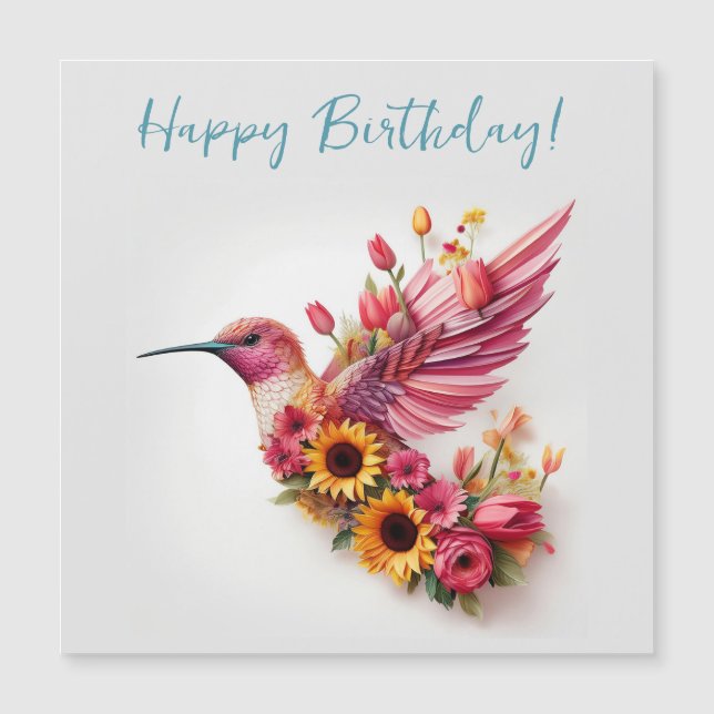 Humming bird flying with flowers Happy Birthday (Front)