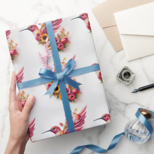 Humming bird flying with flowers wrapping paper