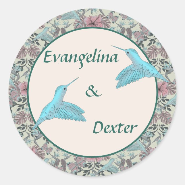 Humming bird & Hibiscus - wedding sticker (Front)