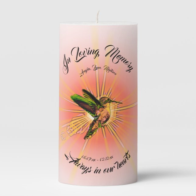 Humming Bird, In Loving Memory Keychain Pillar Candle (Front)