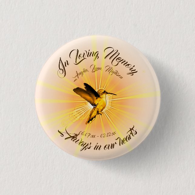 Humming Bird, In Loving Memory Keychain Stone Magn Button (Front)