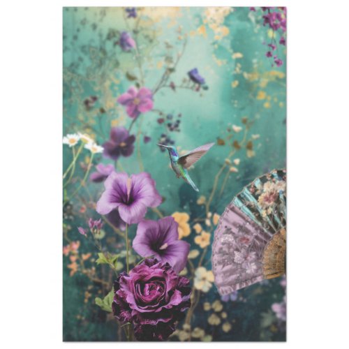 Humming Bird in the Garden purple floral Tissue Paper