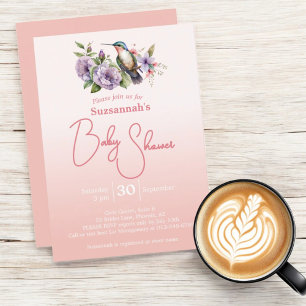 Humming Bird Pastel Peach Ombre Baby Shower Invitation