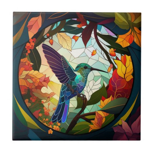 Humming Bird Stained Glass Ceramic Tile