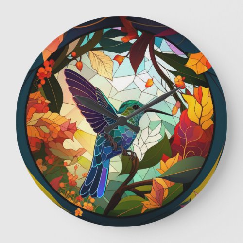 Humming Bird Stained Glass Large Clock