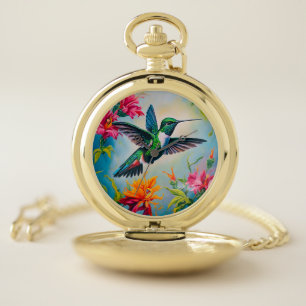 Humming Bird Vintage Floral Timepiece Pocket Watch