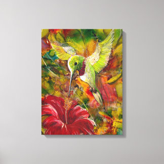 Humming bird with red hibiscus canvas print