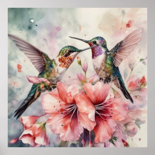 Humming Birds and Flowers Poster