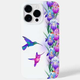 Humming Birds And Iris Flowers