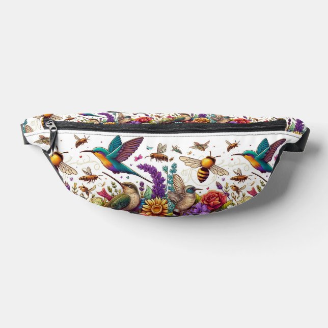 Humming birds & Bees Floral  Fanny Pack (Lay Down)