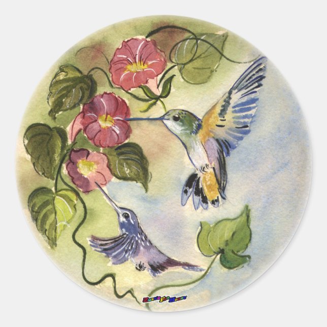 Humming Birds Classic Round Sticker (Front)