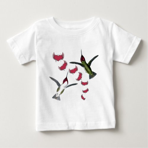 Humming Birds Grunge Hearts with Wings Baby T_Shirt