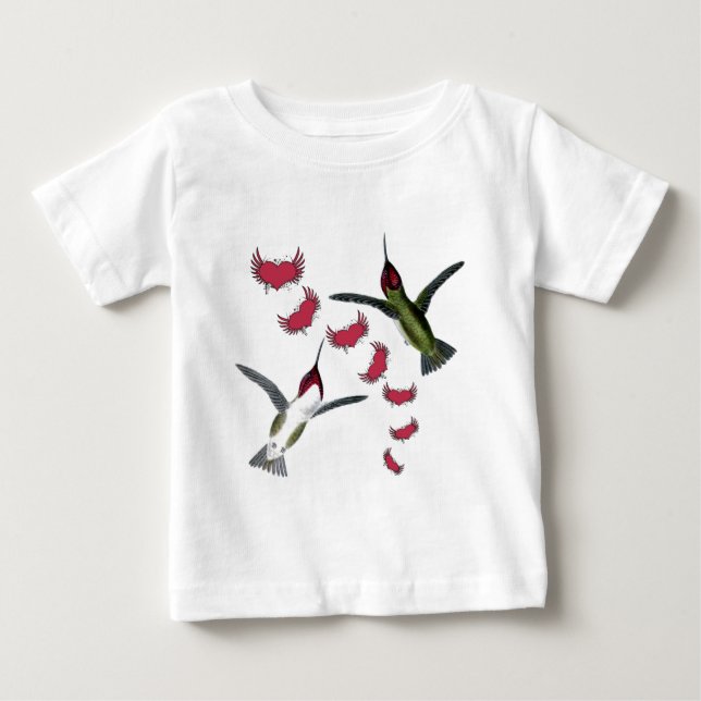 Humming Birds Grunge Hearts with Wings Baby T-Shirt (Front)