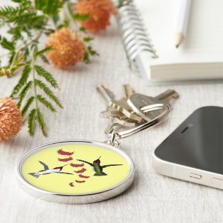 Humming Birds Grunge Hearts with Wings Keychain