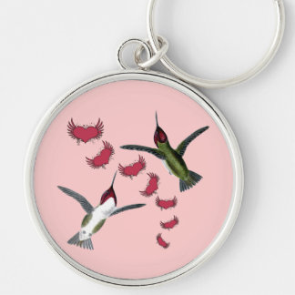 Humming Birds Grunge Hearts with Wings Keychain