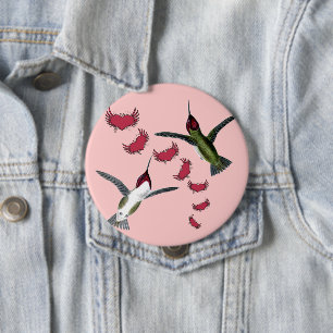 Humming Birds Grunge Hearts with Wings Pinback Button