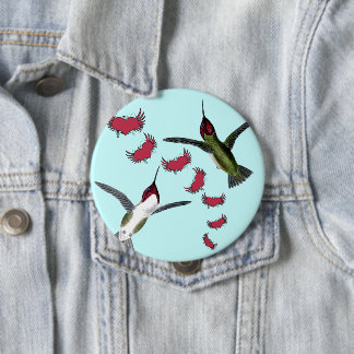 Humming Birds Grunge Hearts with Wings Pinback Button