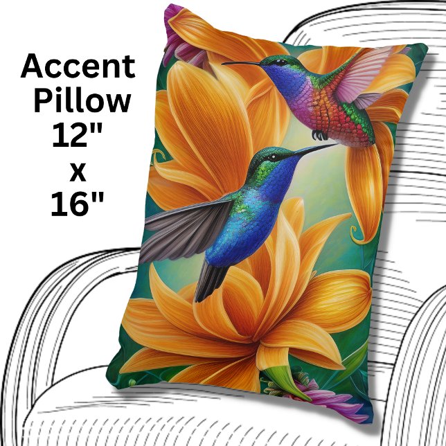 Humming Birds on Orange Blossoms Accent Pillow (Creator Uploaded)