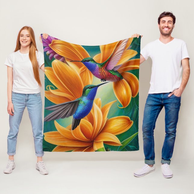 Humming Birds on Orange Blossoms Fleece Blanket (In Situ)