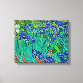 Humming Birds On Vangough Blue Irises Canvas Print by CardArtFromTheHeart at Zazzle