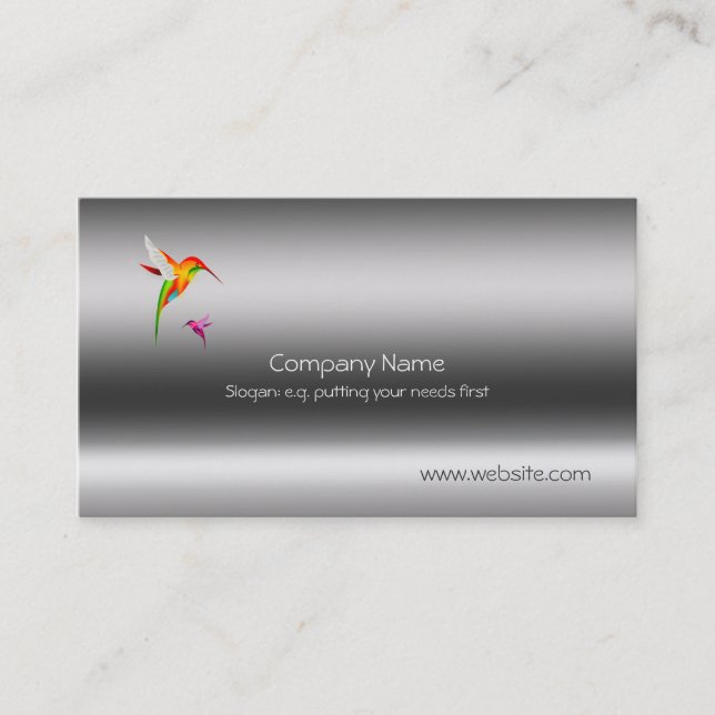Humming Birds, stylized on metallic-style template Business Card (Front)