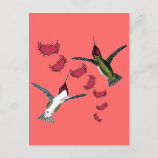 Humming Birds Whimsical Hearts with Wings Postcard