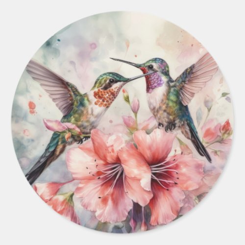 Humming Birds with Flowers Classic Round Sticker