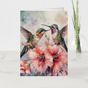 Humming Birds with Flowers Foil Greeting Card