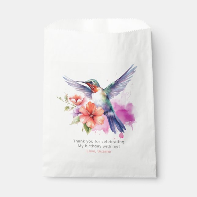 Hummingbird 2 Floral Bouquet Birthday Party Favor Bag (Front)