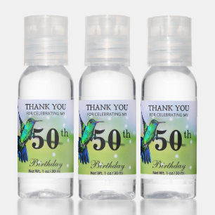 Hummingbird 50th Birthday Thank You Favor Hand Sanitizer