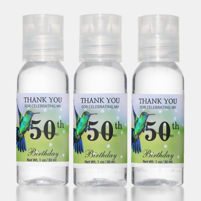  Hummingbird 50th Birthday Thank You Favor Hand Sanitizer (Set)