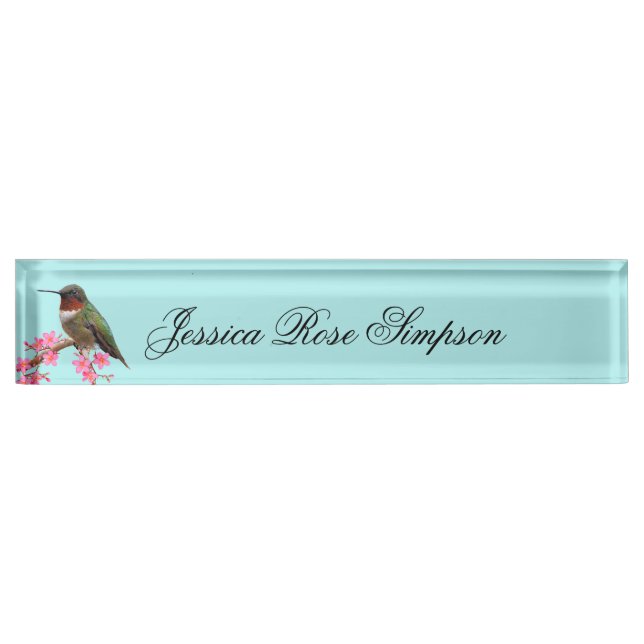 Hummingbird Acrylic Name Plate Nameplate Turquoise (Front)