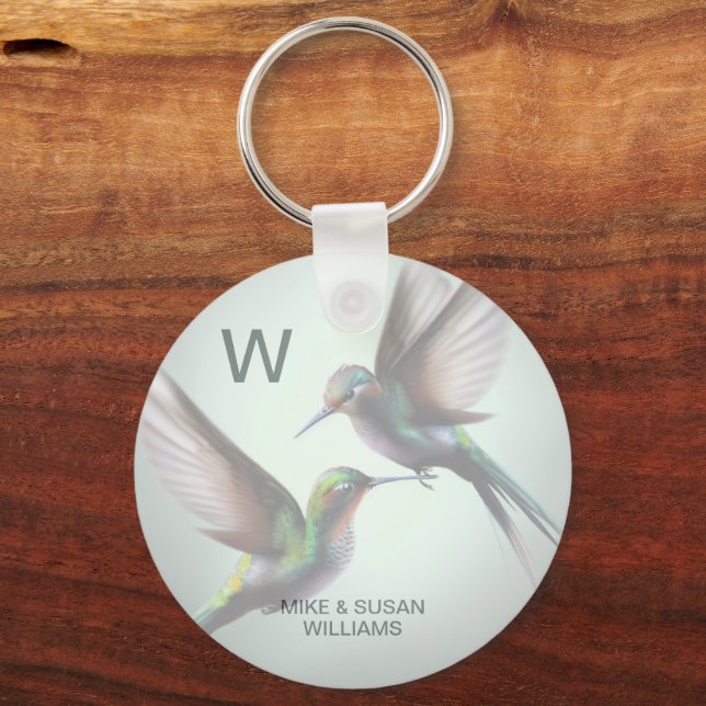 Hummingbird Add Photo Monogram Name  Keychain (Front)
