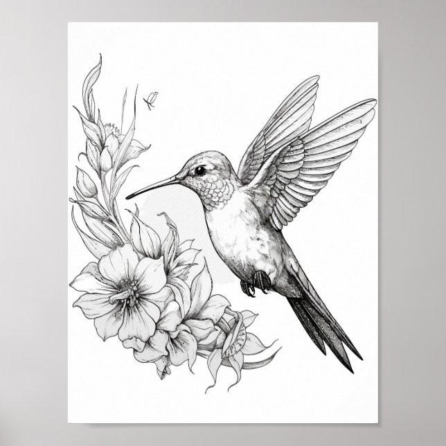Hummingbird Adult Coloring Poster (Front)