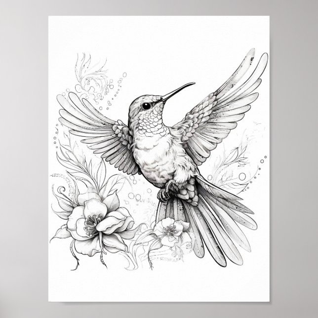 Hummingbird Adult Coloring Poster (Front)