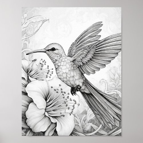 Hummingbird Adult Coloring Poster