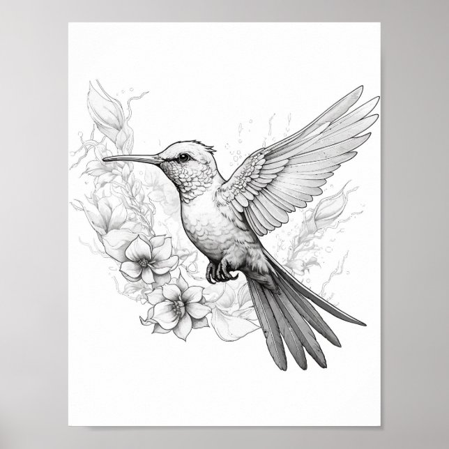 Hummingbird Adult Coloring Poster (Front)
