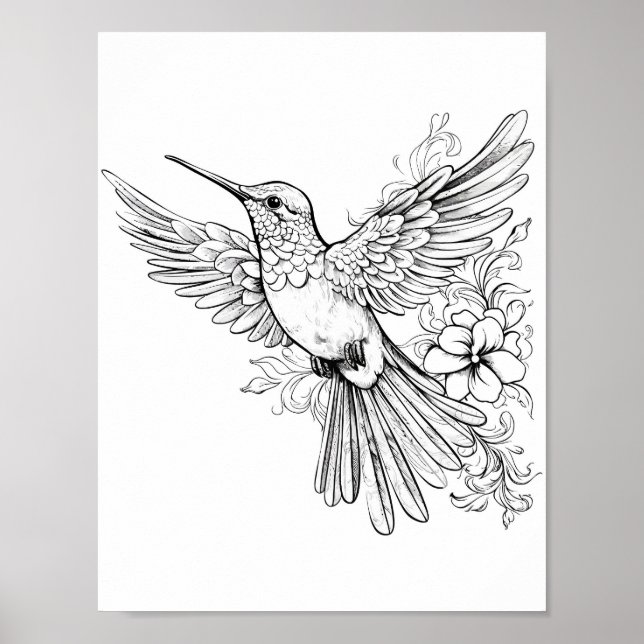 Hummingbird Adult Coloring Poster (Front)