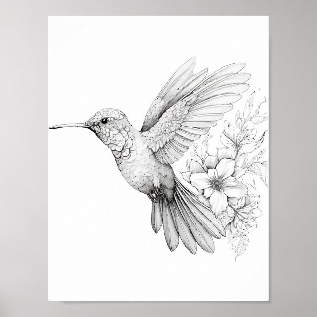 Hummingbird Adult Coloring Poster (Front)