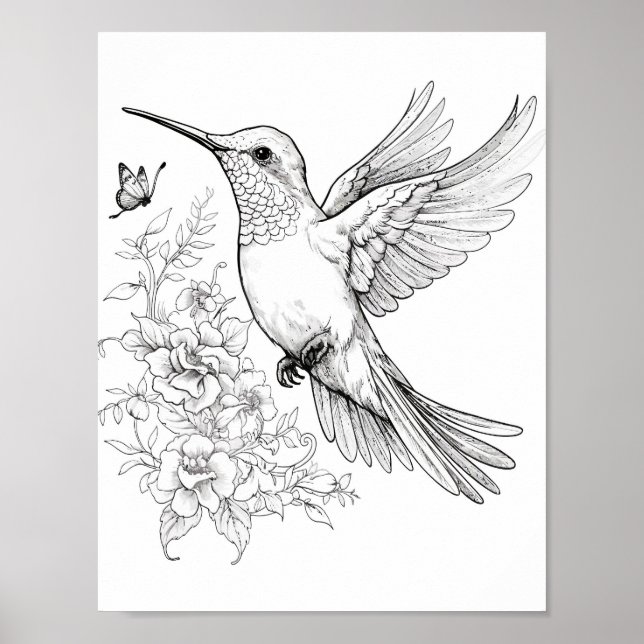 Hummingbird Adult Coloring Poster (Front)